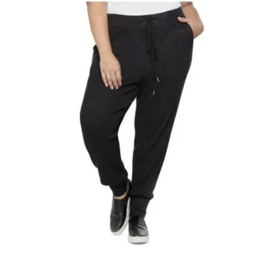 Black Tape Grey Ribbed Knit Drawstring Waist Cuffed Active Wear Lounge Pants 3X